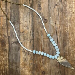 Betsy Pittard Boho Handmade Rock Bead Arrowhead Chunky Statement Necklace